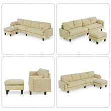 Load image into Gallery viewer, Convertible 4-Seat L-Shaped Sectional Sofa Couch with Storage Ottoman-Beige

