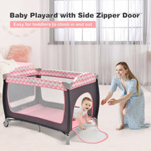 Load image into Gallery viewer, 3 in 1 Portable Baby Playard with Zippered Door and Toy Bar-Pink
