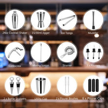 Load image into Gallery viewer, 23 PCS Stainless Cocktail Shaker with Bamboo Stand
