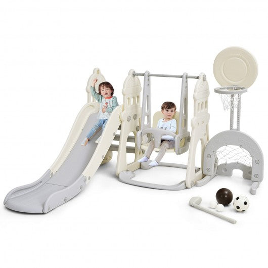 6 in 1 Slide and Swing Set with Ball Games for Toddlers-White