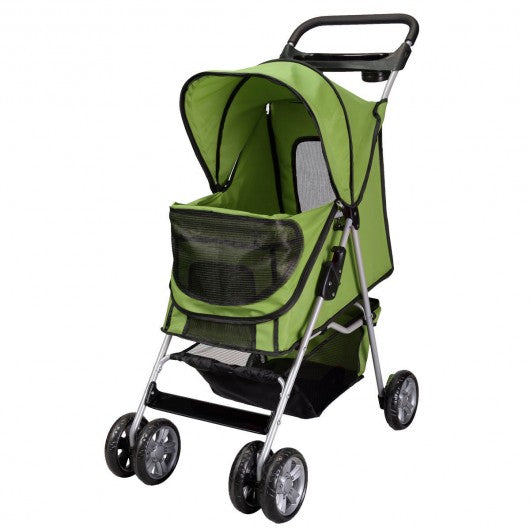 Large Deluxe Folding 4 Wheels Pet Dog Cat Carrier Stroller 8 Colors Choice Green
