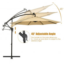 Load image into Gallery viewer, 10 Ft Solar LED Offset Umbrella with 40 Lights and Cross Base for Patio-Beige
