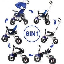 Load image into Gallery viewer, 6-In-1 Kids Baby Stroller Tricycle Detachable Learning Toy Bike-Blue
