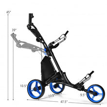 Load image into Gallery viewer, Folding 3 Wheels Golf Push Cart with Bag Scoreboard Adjustable Handle -Blue

