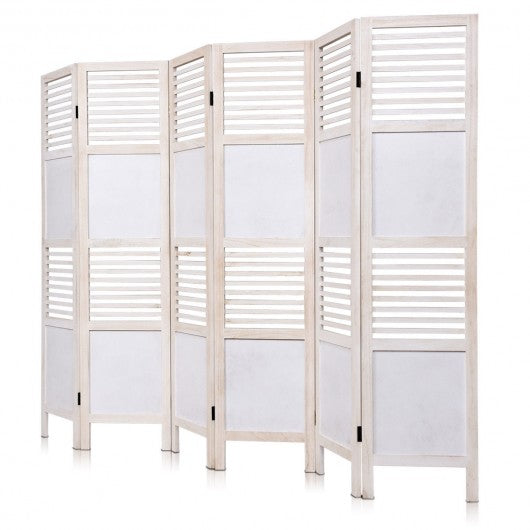 6 Panel Stripe-hollow Wood Folding Freestanding Room Privacy Screen
