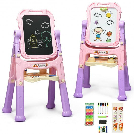 Kids Flip-Over Magnetic Double Sided Art Easel-Pink