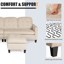 Load image into Gallery viewer, L-shaped Linen Reversible Sectional Sofa Couch with Ottoman-Beige
