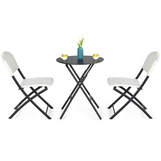 3PCS Patio Rattan Bistro Set with Round Dining Table and 2 Chairs