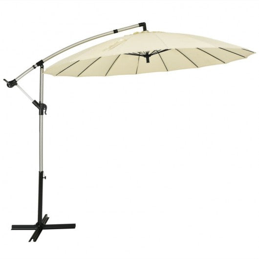10 Foot Patio Offset Umbrella Market Hanging Umbrella for Backyard Poolside Lawn Garden-Beige