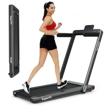 Load image into Gallery viewer, 2-in-1 Electric Motorized Folding Treadmill with Dual Display and Bluetooth Speaker-Black
