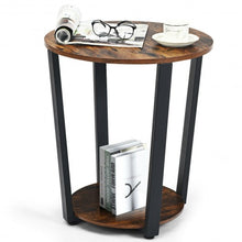 Load image into Gallery viewer, 2-tier Round End Table with Storage Shelf &amp; Metal Frame-Brown
