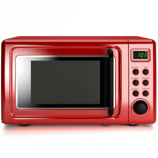 700W Glass Turntable Retro Countertop Microwave Oven-Red