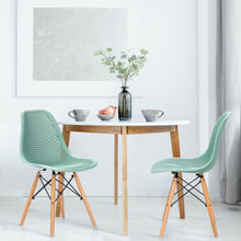 Load image into Gallery viewer, 2 Pcs Modern Plastic Hollow Chair Set with Wood Leg-Green
