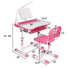 Load image into Gallery viewer, Adjustable Kids Desk Chair Set with Lamp and Bookstand-Pink
