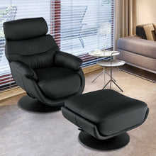 Load image into Gallery viewer, Top Grain Leather Swivel Rocking Chair and Ottoman Set with Locking Handle-Black
