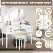 Load image into Gallery viewer, Tri-Fold Mirror Table Stool Wooden Vanity Make Up Dressing Set-White
