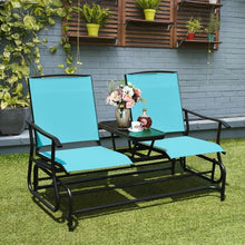 Load image into Gallery viewer, 2-Person Outdoor Patio Double Rocking Loveseat -Turquoise
