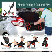 Load image into Gallery viewer, Folding 3 Wheels Golf Push Cart with Brake Scoreboard Adjustable Handle-Red
