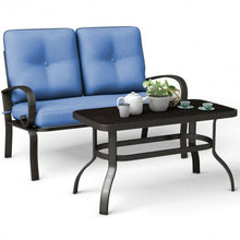 Load image into Gallery viewer, 2 Pcs Patio Outdoor Cushioned Coffee Table Seat-Blue
