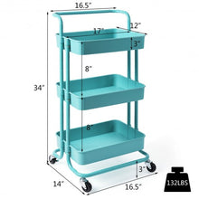 Load image into Gallery viewer, 3-Tier Utility Cart Storage Rolling Cart with Casters-Blue
