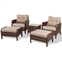 Load image into Gallery viewer, 5 Pcs Patio Rattan Sofa Ottoman Furniture Set with Cushions
