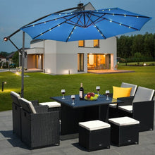 Load image into Gallery viewer, 10&#39; Patio Hanging Umbrella Sun Shade with Solar LED Lights-Blue
