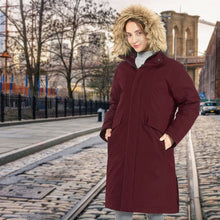 Load image into Gallery viewer, Women&#39;s Hooded Long Down Coat with Faux-fur Trim-Red-L
