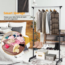 Load image into Gallery viewer, Rolling Clothes Hanger with Height Adjustable Shoe Rack
