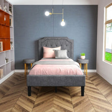 Load image into Gallery viewer, Linen Twin Upholstered Platform Bed with Frame Headboard Mattress Foundation
