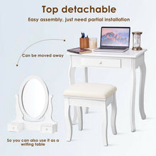 Load image into Gallery viewer, White Simple Vanity Makeup Table with Mirror + 3 Drawers
