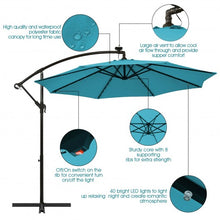 Load image into Gallery viewer, 10 Ft Solar LED Offset Umbrella with 40 Lights and Cross Base for Patio-Turquoise
