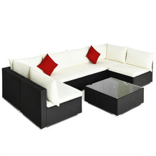 Load image into Gallery viewer, 7-Piece Outdoor Wicker Patio Sofa Set with 2 Pillows and Cushions-Beige
