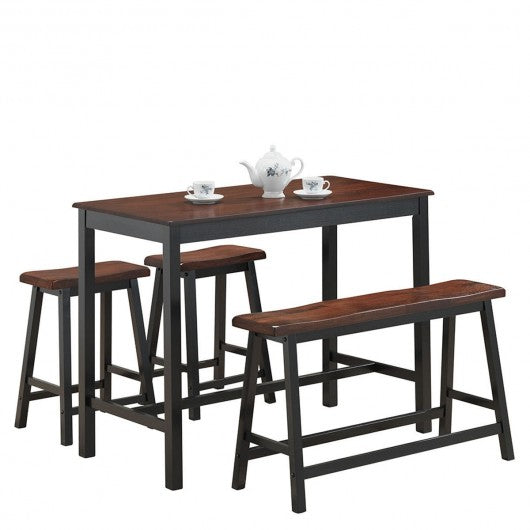 4 pcs Solid Wood Counter Height Dining Table Set-Coffee