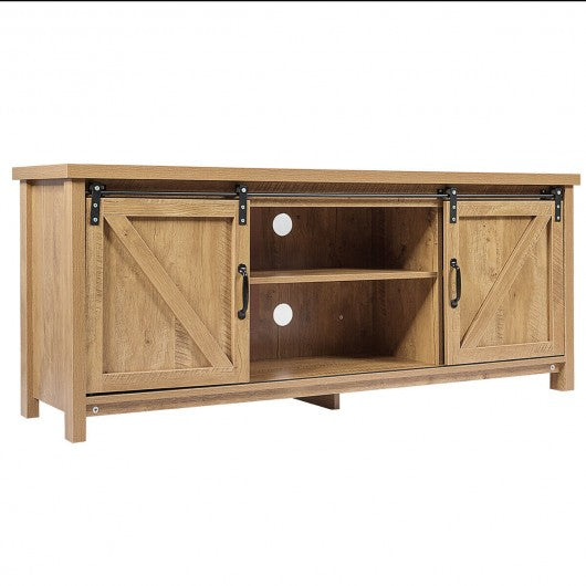 TV Stand with Cabinet Sliding Barn Door -Oak