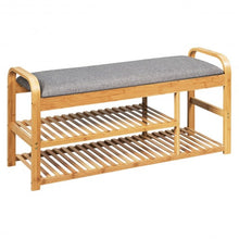 Load image into Gallery viewer, 3-Tier Bamboo Shoe Rack Bench with Cushion-Natural
