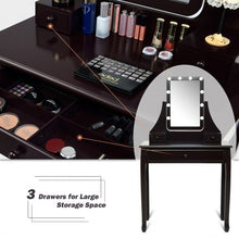 Load image into Gallery viewer, 10 LED Lighted Mirror and 3 Drawers Vanity Table Set-Brown
