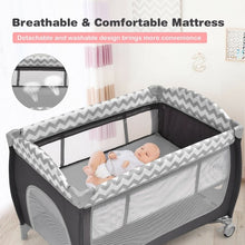 Load image into Gallery viewer, 3 in 1 Portable Baby Playard with Zippered Door and Toy Bar-Gray
