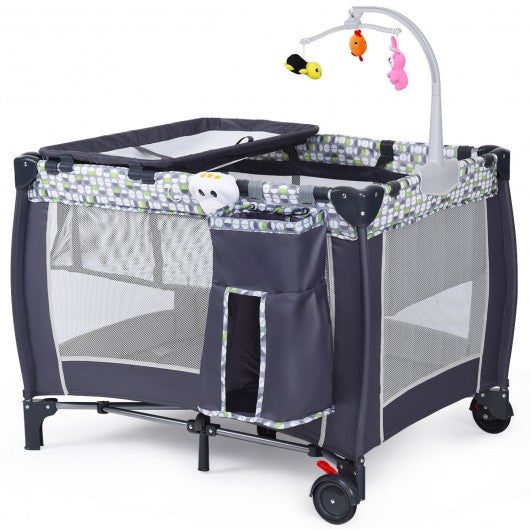 Foldable Travel Baby Crib Playpen Infant Bassinet Bed w/ Carry Bag-Gray