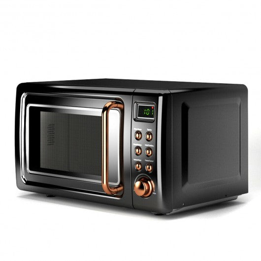 700W Glass Turntable Retro Countertop Microwave Oven-Golden
