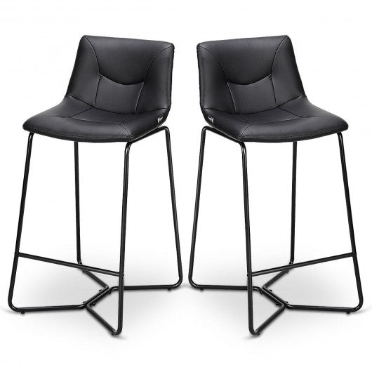 Set of 2 PU Leather Bar Stools Pub Chairs with Metal Legs