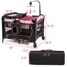 Load image into Gallery viewer, 3-in-1 Convertible Portable Baby Playard with Music Box  Wheel and Brakes-Pink

