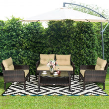 Load image into Gallery viewer, 4 Pcs Outdoor Rattan Wicker Loveseat Furniture Set with Cushions-Coffee

