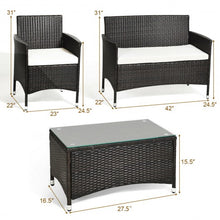 Load image into Gallery viewer, 4 pcs Patio Garden Rattan Furniture Set Coffee Table Cushioned Sofa
