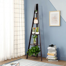 Load image into Gallery viewer, 5 Tier Floor Corner Stand Ladder Shelves Bookshelf-Brown
