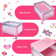 Load image into Gallery viewer, Portable Foldable Baby Playard Nursery Center with Changing Station-Pink
