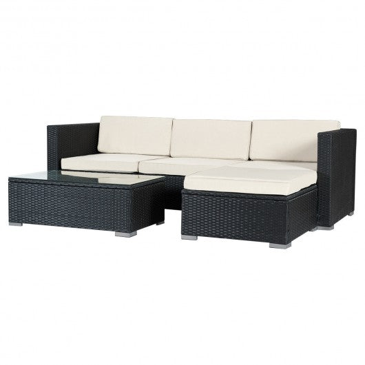 5 pcs Patio Furniture Rattan Wicker Table Shelf Garden Sofa with Cushion