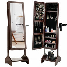 Load image into Gallery viewer, Standing Jewelry Cabinet with Full-length Mirror-Coffee
