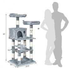Load image into Gallery viewer, 55&quot; Multi-Level Kitten Activity Tower with Hammock-Light Gray
