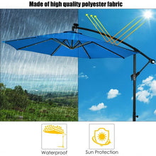 Load image into Gallery viewer, 10&#39; Patio Hanging Umbrella Sun Shade with Solar LED Lights-Blue
