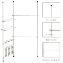 Load image into Gallery viewer, 2 Tier Telescopic Clothes Hangers with Shoe Rack &amp; Shelf
